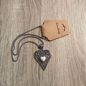 Silver heart necklace with white stone